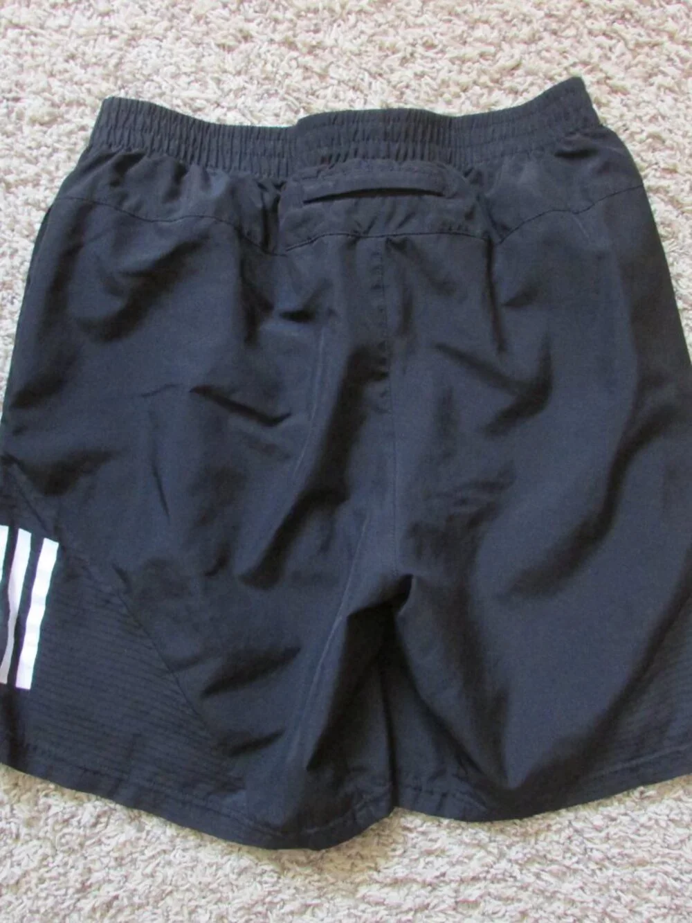 Adidas Medium Athletic Jogging Run Shorts Black White Stripes Inside Brief Liner
